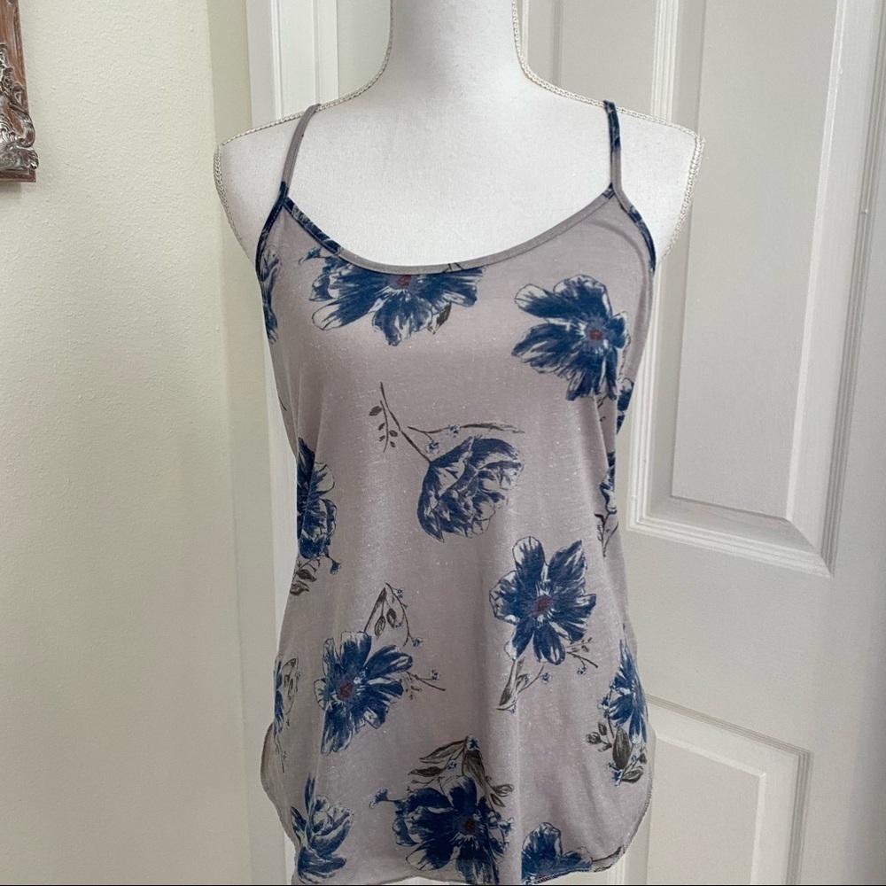 Urban Outfitters Floral Tank Sz Lg Grey Blue Racerback
